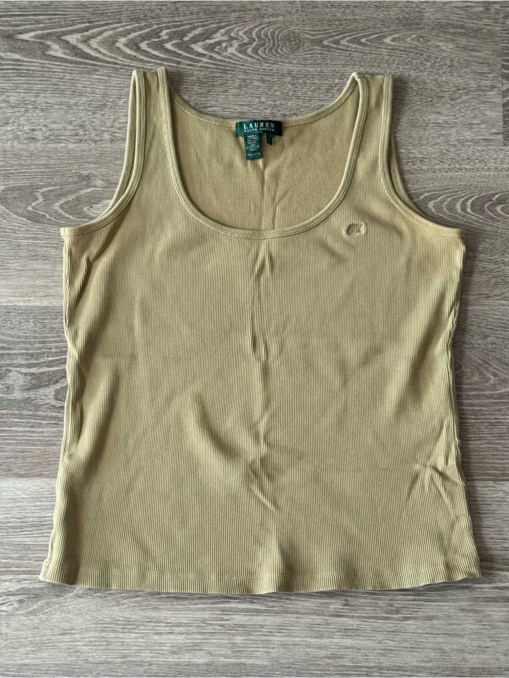 Lauren Ralph Lauren Tan Tank Top Ribbed Knit Sleeveless Top Beige / Yellow Sz L